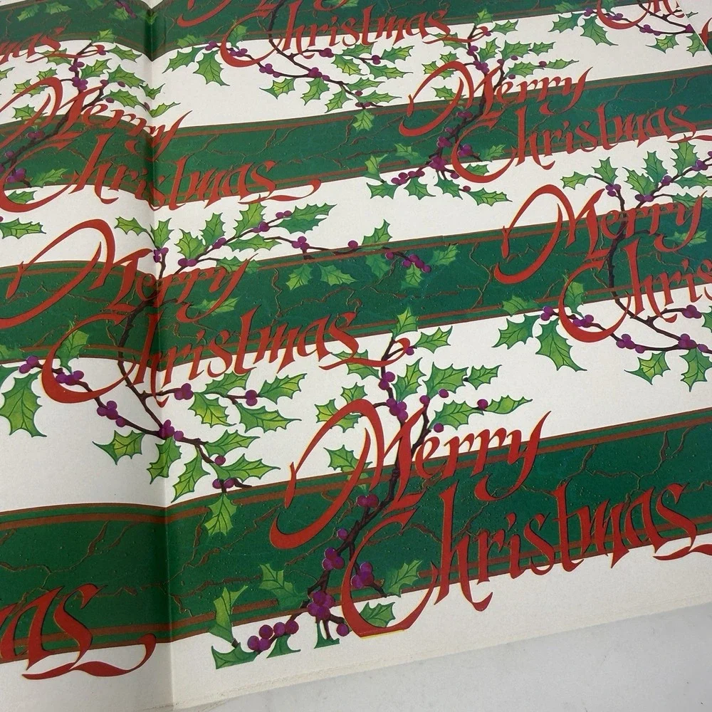 Vintage Christmas Wrapping Paper Gift Wrap - Green & White Stripes 10 - 19